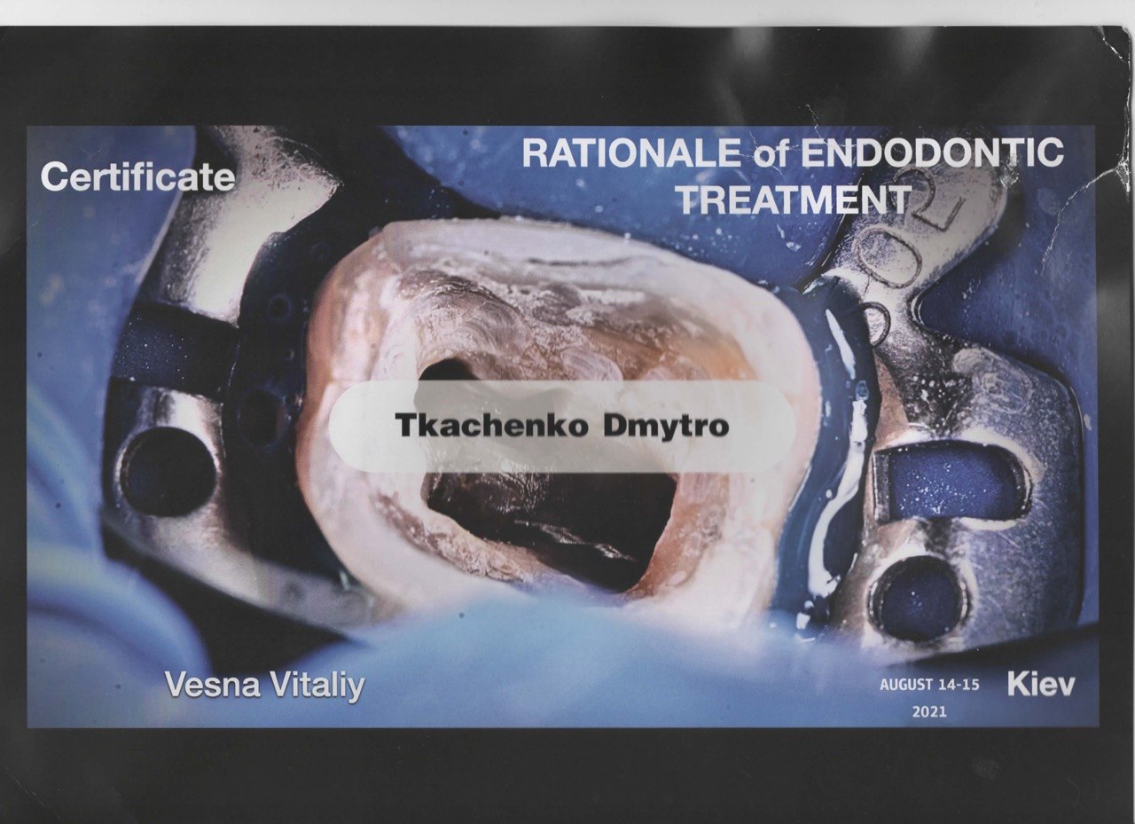Certificate — Rationale of Endodontic Treatment, Kiev, 2021